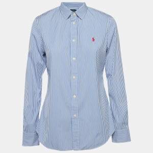 Pre Owned Polo Ralph Lauren Blue Pinstripe Cotton Custom Fit Shirt L 