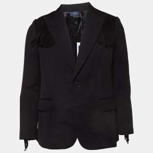 Pre Owned Polo Ralph Lauren Black Wool Fringe-Trim Blazer M