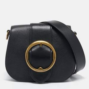 Pre Owned Polo Ralph Lauren Black Leather Lennox Crossbody Bag