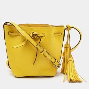 Pre Owned Polo Ralph Lauren Yellow Leather Drawstring Bucket Bag