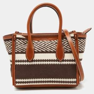 مملوكة مسبقًا Polo Ralph Lauren Brown/Beige Embroidered Canvas and Leather Sloane Tote    