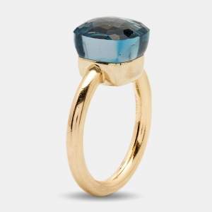 Pomellato Nudo Petit Blue Topaz 18k Yellow Gold Ring Size 52