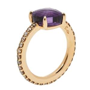 Pomellato Amethyst Pave Cognac Diamond 18K Rose Gold Ring Size 56
