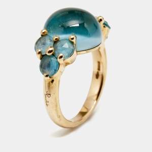 Pomellato Luna Blue Topaz 18K Rose Gold Cocktail Ring Size 54