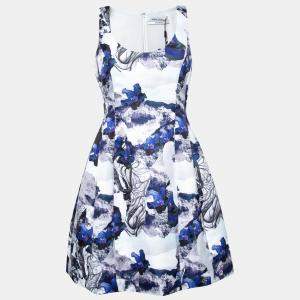 Prabal Gurung Purple Rorschach Floral Print Satin Sleeveless Fit and Flare Dress M