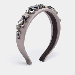 Prada Grey Crystal Embellished Satin Headband