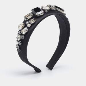 Prada Black Crystal Embellished Satin Headband