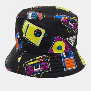 Prada Black Camera Printed Nylon Bucket Hat M