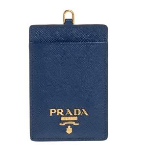 Prada Blue Saffiano Leather ID Badge Holder
