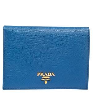 Prada Blue Saffiano Metal Leather Passport Holder