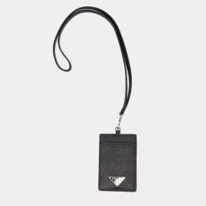 Prada Black Saffiano Leather Badge Holder
