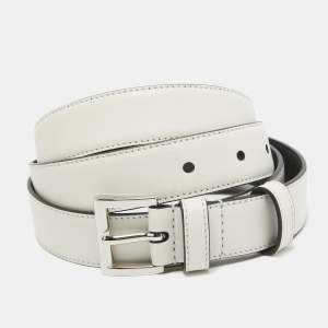 Prada White Leather Slim Belt 80 CM