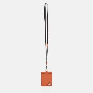 Prada Orange Saffiano Leather Badge Holder