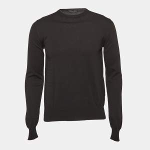 Prada Black Cotton Rib Knit Crew Neck Sweater M