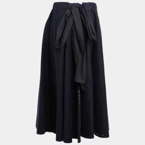 Prada Navy Blue Cotton Waist Tie Detail Midi Skirt L