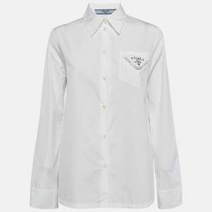 Prada White Poplin Logo Applique Detail Shirt M