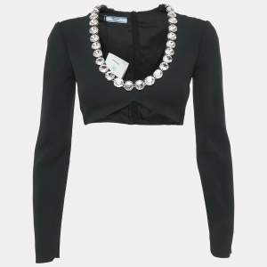Prada Black Crystal Studded Crepe Crop Top XS