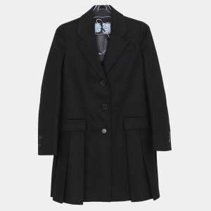 Prada Black Wool Pleated Detail Coat Size 36 