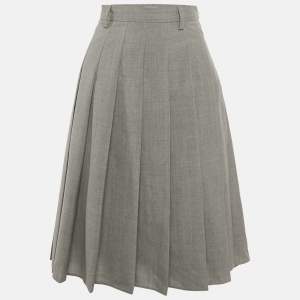 مملوكة مسبقًا Prada Grey Wool Pleated Midi Skirt XS