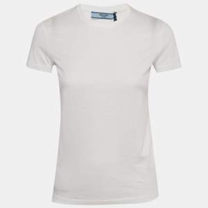 Pre Owned قميص قطن أبيض برادا بحياكة دائرية رقبة مقاس صغير جدًا (إكس سمول)