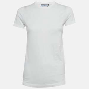 Pre Owned قميص برادا أبيض قطن محبوك بأكمام قصيرة صغير جداً