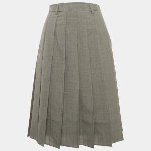 مملوكة مسبقًا Prada Grey Wool Pleated Midi Skirt XS