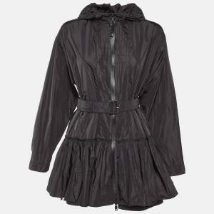 مملوكة مسبقًا Prada Black Nylon Pleat Detail Hooded Jacket S