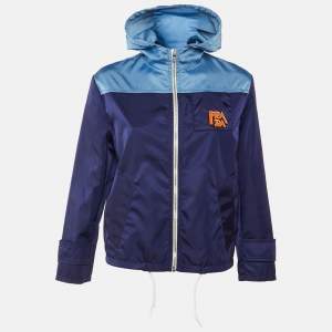 Pre Owned Prada Blue Gabardine Zip Up Hooded Track Jacket XS