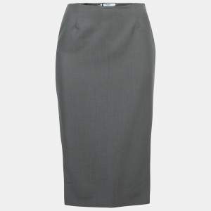 Prada Grey Mohair Wool Double-Slit Pencil Skirt S