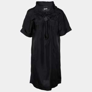 Prada Black Silk Satin Collared Shift Dress L