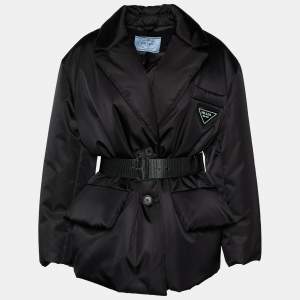 Prada Black Re-Nylon Gabardine Belted Puffer Jacket S