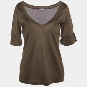 Prada Brown Cotton Knit V-Neck t-Shirt L