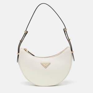 Prada White Leather Arqué Shoulder Bag