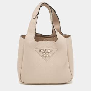 Pre Owned Prada Light Beige Vitello Daino Soft Leather Mini Dynamique Tote