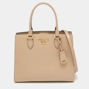 Prada Beige Saffiano and Soft City Leather Tote