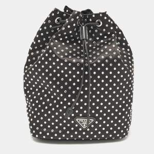 Prada Black Nylon Crystals Embellished Drawstring Pouch
