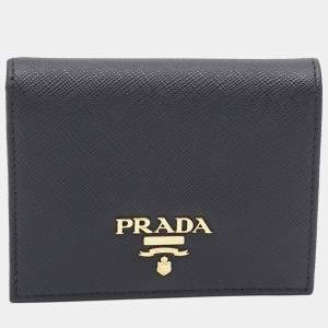 Prada Black Saffiano Metal Leather Bifold Wallet