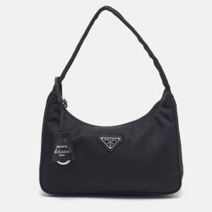 Prada Black Nylon Mini Re-Edition 2000 Baguette Bag