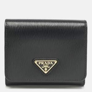 Prada Black Vitello Move Leather Trifold Wallet