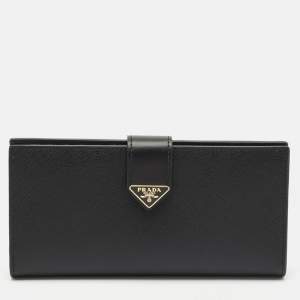 Prada Black Saffiano Leather Logo Plaque Wallet