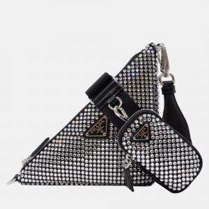 Pre Owned Prada Triangle Bag Crystals Black Bag