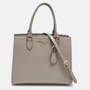 Pre Owned Prada Medium Dark Beige Saffiano Lux Leather Tote