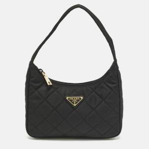 Pre Owned Prada Re-Nylon Black Quilted Nylon Tessuto Shoulder Bag