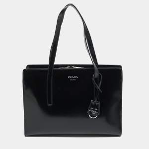 Pre Owned Prada Re Edition 1995 Black Glossy Leather Tote