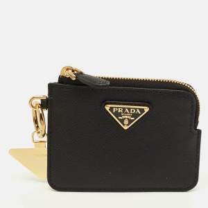 مملوكة مسبقًا Prada Black Saffiano Leather Zip Card Case