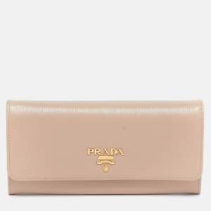 Pre Owned Prada Beige Vitello Move Leather Flap Continental Wallet