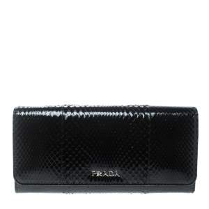 Pre Owned Prada Black Snakeskin Continental Wallet