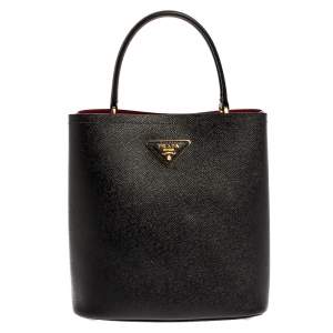 Pre Owned Prada Black Saffiano Leather Medium Panier Top Handle Bag