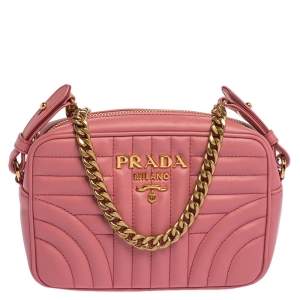 Pre Owned Prada Pink Diagramme Leather Camera Crossbody Bag