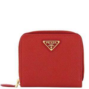 مملوكة مسبقًا Prada Red Leather Zip-Around Small Wallet